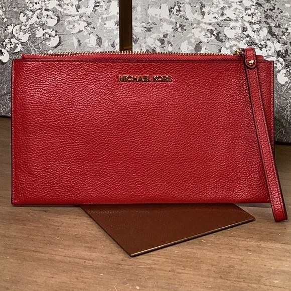Michael Kors Red Wristlet Pebbled Leather - Picture 1 of 3